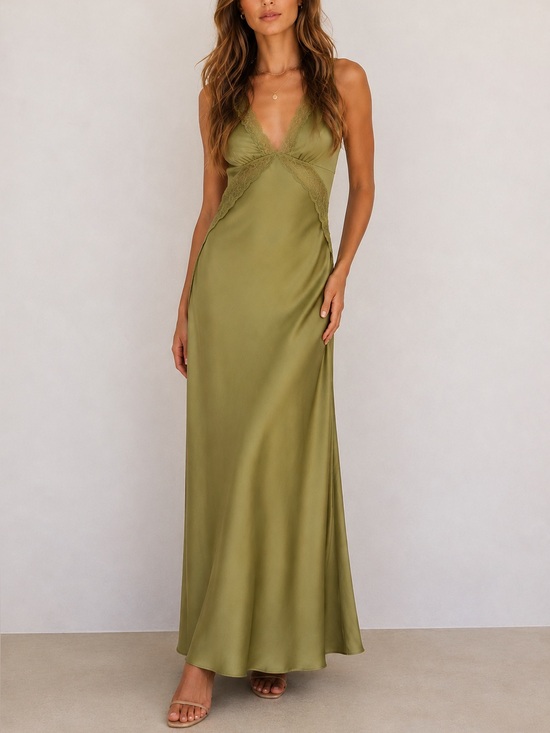 Lulus Dresses & Skirts - NEW - VIRAL Sincerely Jules Lace Trim Satin Maxi Dress